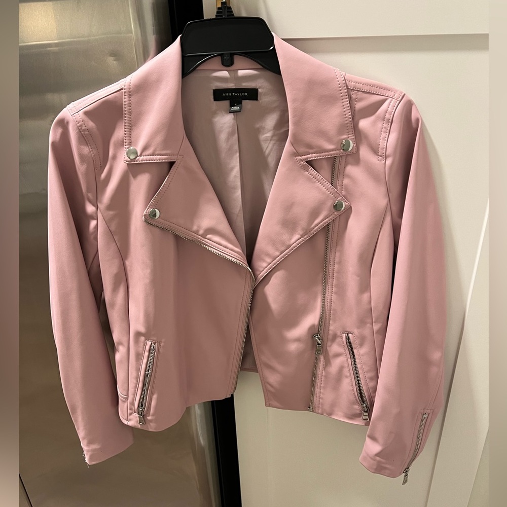 Pink leather biker jacket